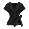 Concept A Trois Women's Black Taffeta Top With Pleats