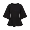 Concept A Trois Women's Black Top With Peplum And Flared Sleeves In Black