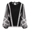 Concept A Trois Women's Black Tulle Blouse With Polka Dots And Lace Details In Black