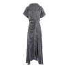 Concept A Trois Women's Black / White Flower Print Dress With Front Drape And Collar - White & Navy