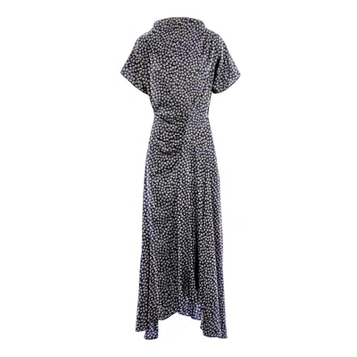 Concept A Trois Women's Black / White Flower Print Dress With Front Drape And Collar - White & Navy