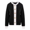 Concept A Trois Women's Black / White Knitted Cardigan - White Contrasting Collar And Cuffs In Black/white