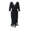 Concept A Trois Women's Black Wrap Dress With Silk Ruffles In Black