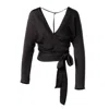Concept A Trois Women's Black Wrap Top With Long Raglan Sleeves In Black