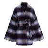Concept A Trois Women's Blue And Burgundy Stripes  Jacket, Side Over Side, "manteco" Wool Fabric In Blue/red