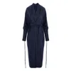 Concept A Trois Women's Blue / Black Dress With Front Pleats, Cords And Front Slit - Navy Blue With Black Polka In Blue/black