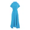 Concept A Trois Women's Blue Dress With Front Drape And Collar