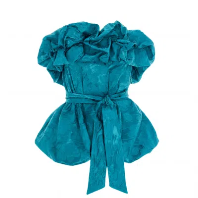 Concept A Trois Women's Blue Turquoise Rose Print Bustier Top - Special Capsule "self.readytowear" In Green