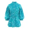 Concept A Trois Women's Blue Turquoise Tunic Blouse - Abstract Print In Blue