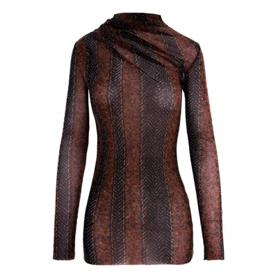 Concept A Trois Women's Brown / Black Tulle Blouse - Brown & Black In Brown/black
