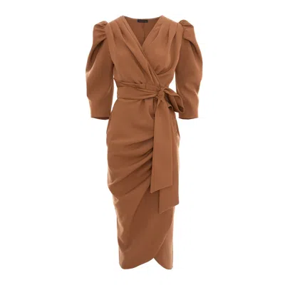 Concept A Trois Women's Brown Cocktail Dress, Cappuccino With Three-quarter Sleeves