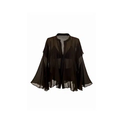 Concept A Trois Women's Brown Espresso Chiffon Blouse With Ample Ruffles  - Special Capsule "self.readytowear