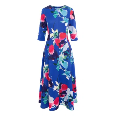 Concept A Trois Women's Cambrated Midi Dress With Pockets - Floral Print In Blue