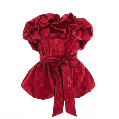 Concept A Trois Women's Coral Red Bustier Top With Rose Print - Special Capsule "self.readytowear