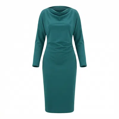 Concept A Trois Women's Emerald Green Draped Midi Dress In Pattern