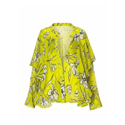 Concept A Trois Women's Green Lime Chiffon Blouse With Vibrant Floral Print  - Special Capsule "self.readytowear