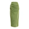 Concept A Trois Women's Green Midi Satin Skirt  - Olive In Green