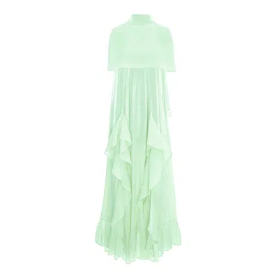 Concept A Trois Women's Green Set: Cascading Ruffle Dress And Cape - Pearl Pistachio