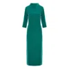 Concept A Trois Women's Green, Fitted Dress With Three-quarter Sleeves And Slits In Green