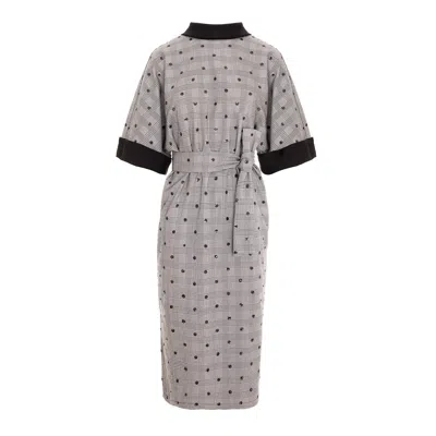 Concept A Trois Women's Grey Checked Midi Dress With Pockets And Sequins