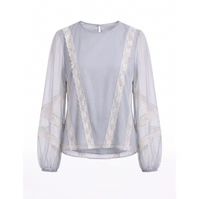 Concept A Trois Women's Grey / White Pearl-grey Blouse With Fine Tulle And Ivory Lace In Gray
