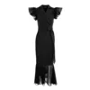 Concept A Trois Women's Long Black Blazer Wrap Dress With Tulle And Soft Veil In Black