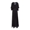 Concept A Trois Women's Long Black Dress With V-neck And Slit In Black