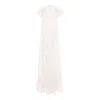 Concept A Trois Women's Long Dress, With Cascading Slits And Ruffles, Sequined Details - White In White