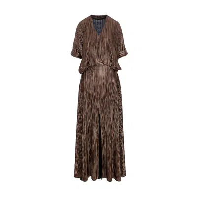 Concept A Trois Women's Long Dress With V-neck And Slit - Golden Plisse