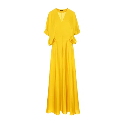 Concept A Trois Women's Long Gold Dress With "v" Neckline And Slit