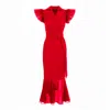 Concept A Trois Women's Long Red Blazer Wrap Dress With Tulle And Soft Veil In Red