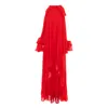 Concept A Trois Women's Long Red Dress With Train And Long Sleeves, Split In Red
