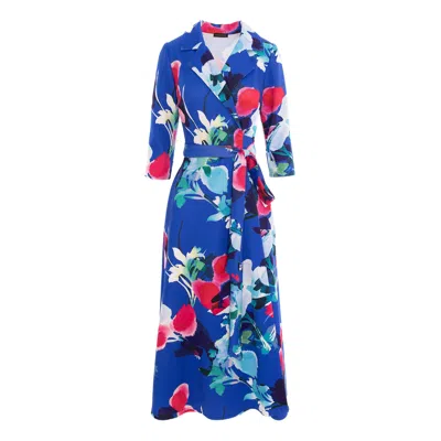 Concept A Trois Women's Midi Blazer Dress With Three Quarter Sleeves - Floral Print In Blue
