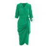 Concept A Trois Women's Midi Green Wrap Dress With Three Quarter Sleeves In Green