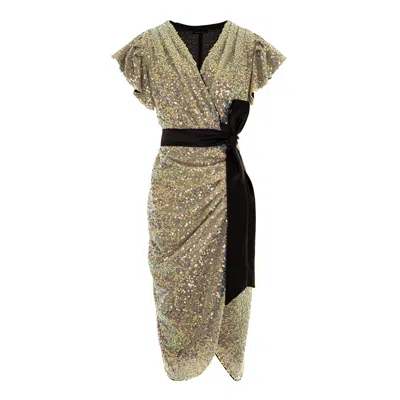 Concept A Trois Women's Midi Wrap Golden Sequins Dress