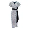 Concept A Trois Women's Midi Wrap Sequins Dress- Baby Blue In Blue