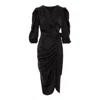 Concept A Trois Women's Midi Wrap Three Quarter Length Puff Sleeve Dress - Black In Black