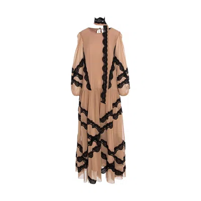 Concept A Trois Women's Neutrals / Black Oversize Nude Tulle Dress With Lace Details