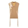 Concept A Trois Women's Neutrals Camel Knitted Vest With Daisies And Side Ribbons In Beige