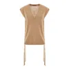 Concept A Trois Women's Neutrals Camel Knitted Vest With Side Ribbons In Beige