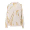 Concept A Trois Women's Neutrals Cream&beige Printed Cardigan With "v" Neckline, Knitted, With Crystal Buttons In Beige/white