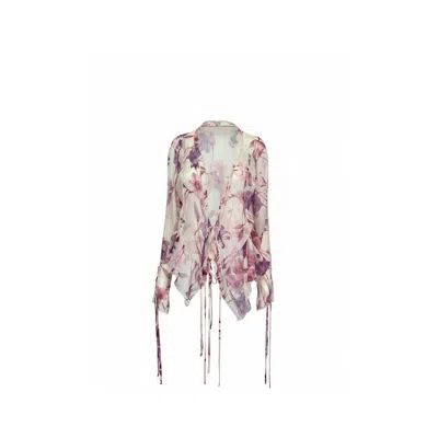 Concept A Trois Women's Neutrals Ivory Chiffon Blouse With Pastel Floral Print - Special Capsule "self.readytowear In Multi
