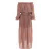 Concept A Trois Women's Neutrals Off-shoulder Cotton Muslin Dress With An Detachable Cord