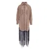 Concept A Trois Women's Neutrals Oversize Animal Print Cotton Shirt Dress, With Long Fringe At The End In Black