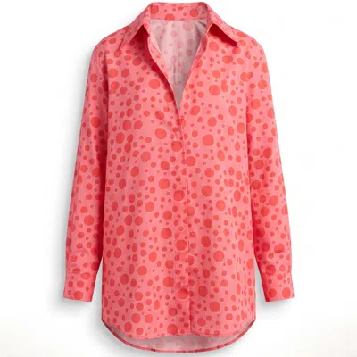 Concept A Trois Women's Oversized Cotton Poplin Shirt – Pink With Subtle Silver Graphic Accents