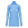 Concept A Trois Women's Pastel Blue Mesh Top With High Collar In Blue