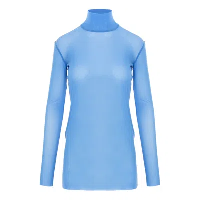Concept A Trois Women's Pastel Blue Mesh Top With High Collar