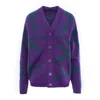 Concept A Trois Women's Pink / Purple / Green Purple Cardigan With Green Branches, "v" Neckline, Knitted With Crysta In Pink/purple/green