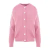 Concept A Trois Women's Pink / Purple Pink Cardigan At The Base Of The Neck, Knitted With Daisy Buttons In Pink/purple