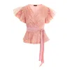 Concept A Trois Women's Pink / Purple Powder Pink Sequin Top With Wing Sleeves In Pink/purple